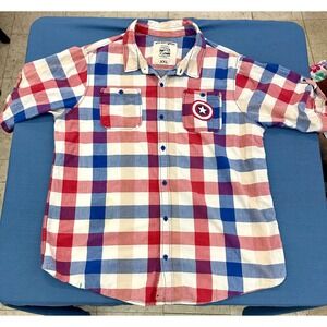 Marvel Comics Captain America Plaid Button Up Shirt Men's XXL RARE